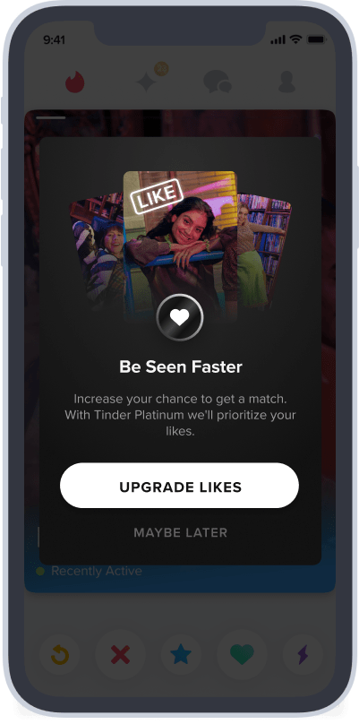 Official Tinder Platinum screen explaining Priority Likes and being seen faster